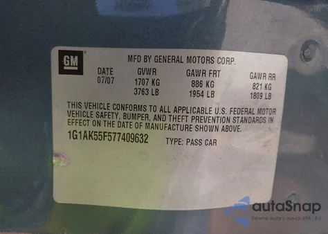 2007 Chevrolet Cobalt Ls from USA, damaged, VIN 1G1AK55F577409632